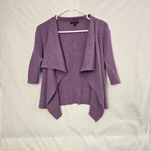Eileen Fisher 100% Merino Wool Lavender Open Knit Cardigan Ribbed Size PM